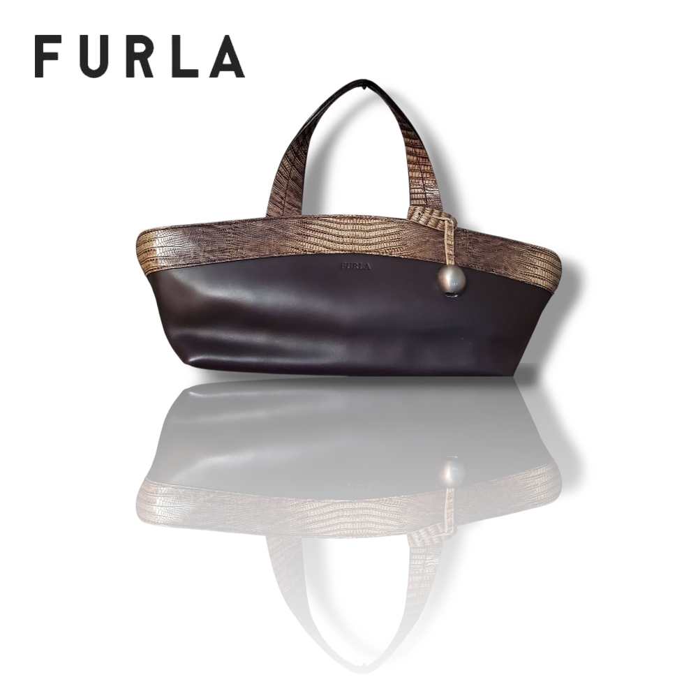 Furla Vintage Two-Tone Lizard Leather Y2K Handbag - Picture 4 of 16
